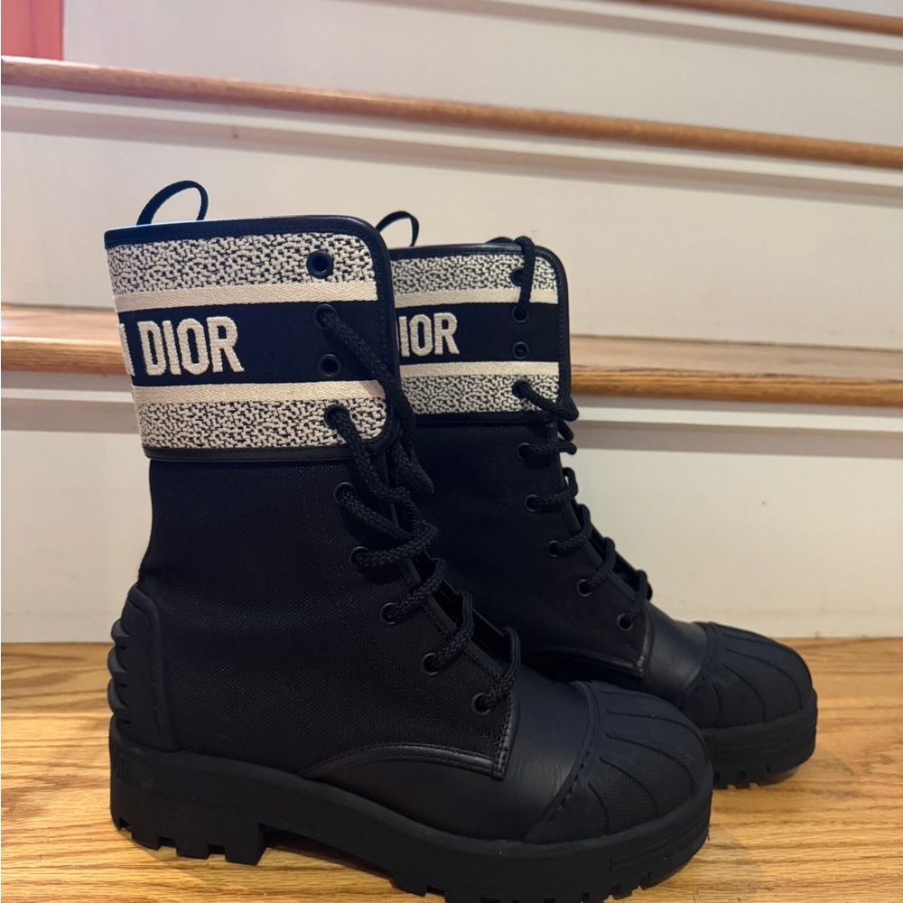 DIOR D-Major Ankle Boot Technical Fabric and Black Calfskin Size 37.5